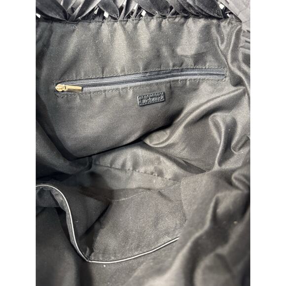 Ah-Dorned Black Woven Neoprene Fringe Tote | Soft Structured Shoulder Bag - Picture 12 of 12